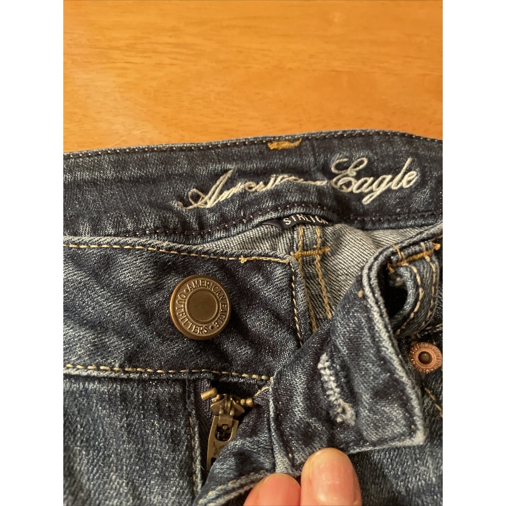 American Eagle AE Shorts Size 2 26 Stretch Dark Jean Blue Denim Cutoff Daisy - Picture 2 of 10